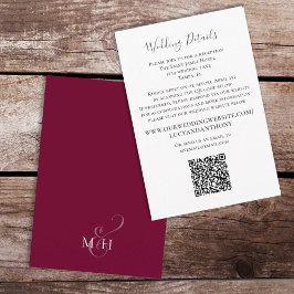 Bröllop QR-Elegant Burgundy enkel  Tilläggskort