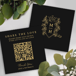 Bröllop QR-foto kärlek-krona, monogram Tilläggskort