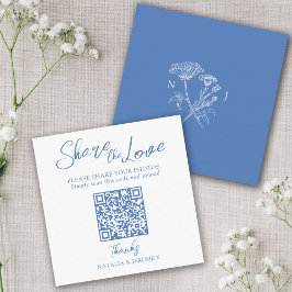 Bröllop QR foto vildblomsmonogramblått Tilläggskort
