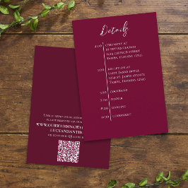 Bröllop QR-kod Burgundy enkel tidslinje Tilläggskort