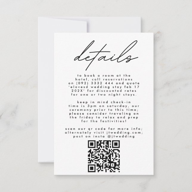 Bröllop QR-kod för svartvit Elegant OSA Kort (Framsida)