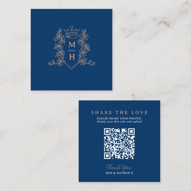 Bröllop QR  krona, kärlek, monogram Tilläggskort (Fram/baksida)
