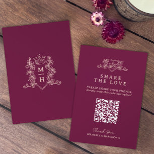 Bröllop QR krona , kärlek, monogramröd Tilläggskort