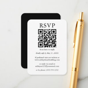Bröllop QR-minimalistisk enkel svart vit OSA Tilläggskort