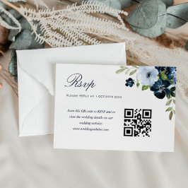 bröllop QR-OSA kort för marin ljusblå blommigt