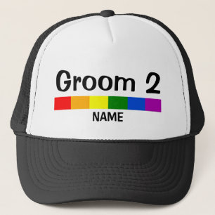 Bröllop Rainbow Flagga Banner Groom 2 Namn Keps