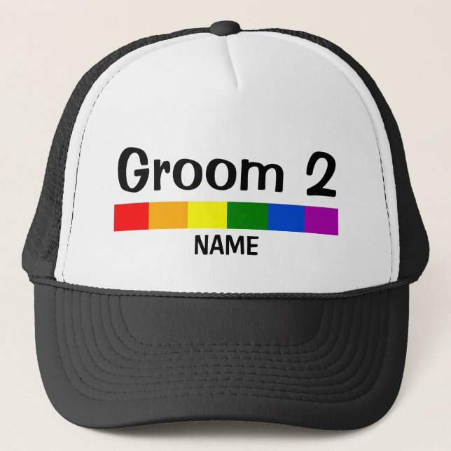 Bröllop Rainbow Flagga Banner Groom 2 Namn Keps (Framsida)