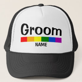 Bröllop Rainbow Flagga Banner Groom Namn Keps