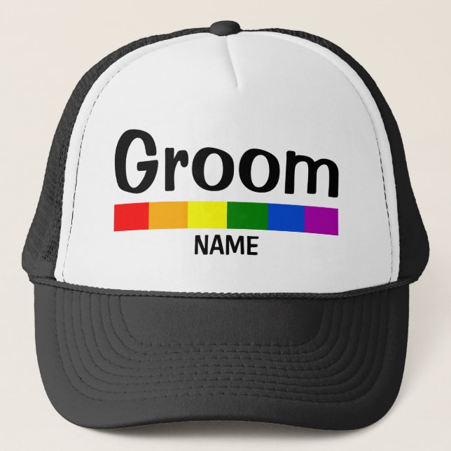 Bröllop Rainbow Flagga Banner Groom Namn Keps (Framsida)