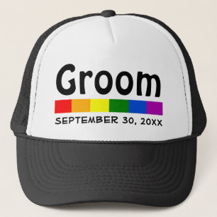 Bröllop Rainbow Flagga Banner Groom Truckerkeps