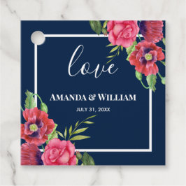 Bröllop Red and Rosa Flowers Mörk Navy Gåvor Etiketter