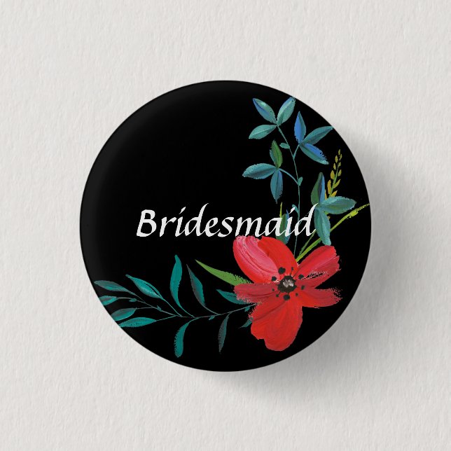 Bröllop Red Flower Blommigt Bridesmaid Button Knapp (Framsida)