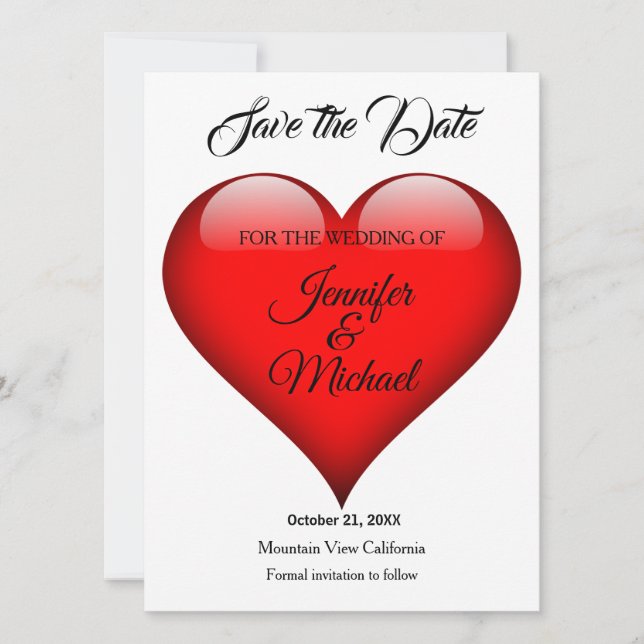 Bröllop Red Heart Modern Minimalist Plain Spara Datumet (Framsida)