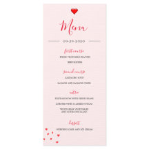 Bröllop Red Heart Modern Simple Bröllop Menu