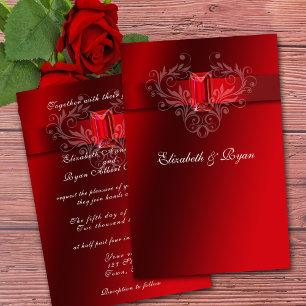 Bröllop Red Satin Ribbon Sparkling Ruby Inbjudningar