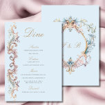 Bröllop ReEmergency Era Blue Baroque Vapensköld Me Meny<br><div class="desc">En opulent vintage, en tidsålder med bröllopsinbjudan. Med elegant framtagna barocka vapensköldar som överger initialer Mjuka blått med blått nyans och nyp i en pastellnyans som avspeglar nödtiden. Vintage och elegant personligt bröllp design. En personligt bröllp Menu-design med information som du enkelt kan ändra för att anpassa din stationära bröllop....</div>