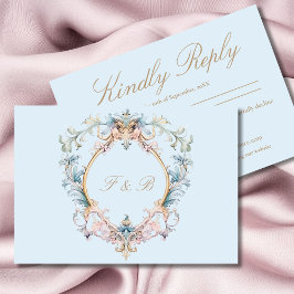 Bröllop ReEmergency Era Blue Monogram Elegant bröl OSA Kort