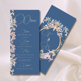 Bröllop ReEmergency Era Dusty Blue Monogram Menu Meny