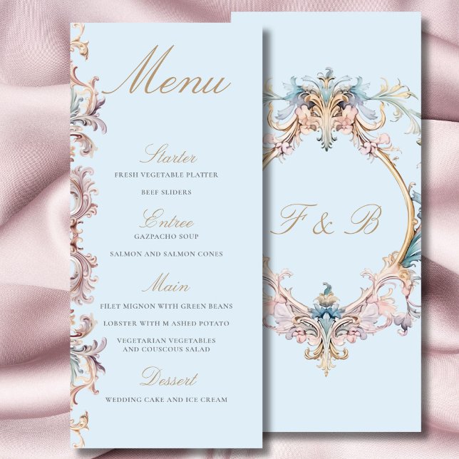 Bröllop ReEmergency Era Monogram Blue Menu Meny (Skapare uppladdad)