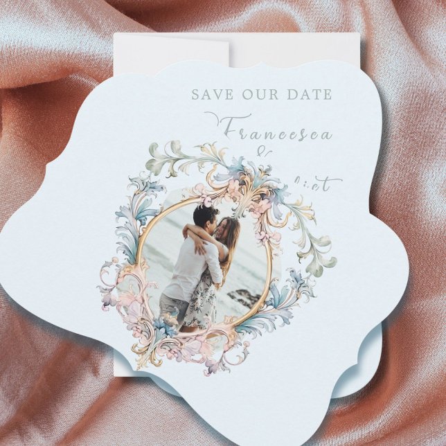 Bröllop ReEmergency Era Photo Blue Monogram Spara Datumet (Skapare uppladdad)