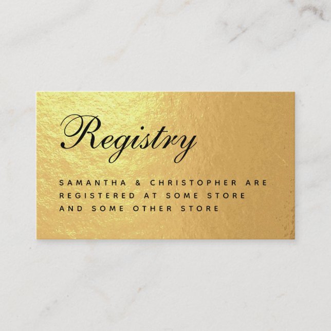Bröllop Registry Faux Gold Foil Elegant Script Enc Tilläggskort (Framsida)