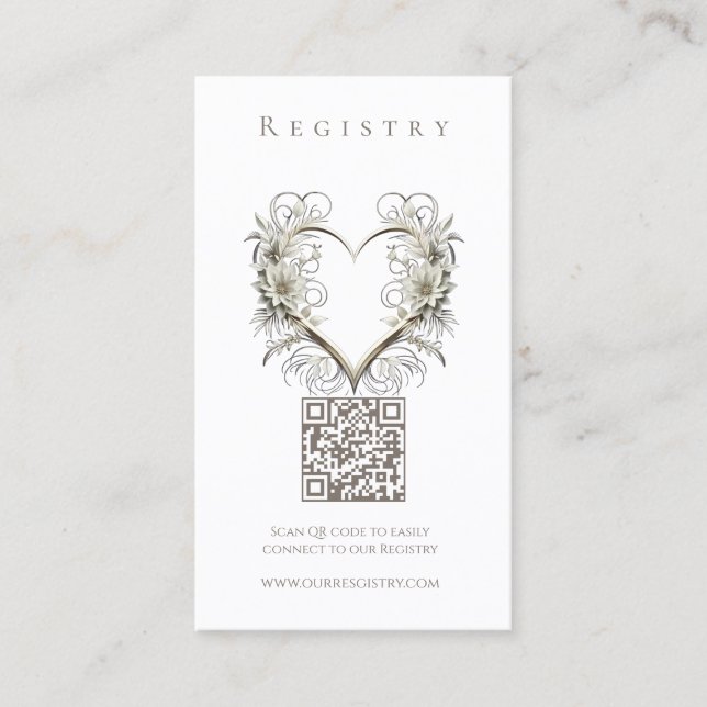 Bröllop Registry-Modern Flowers med hjärta Visitkort (Framsida)