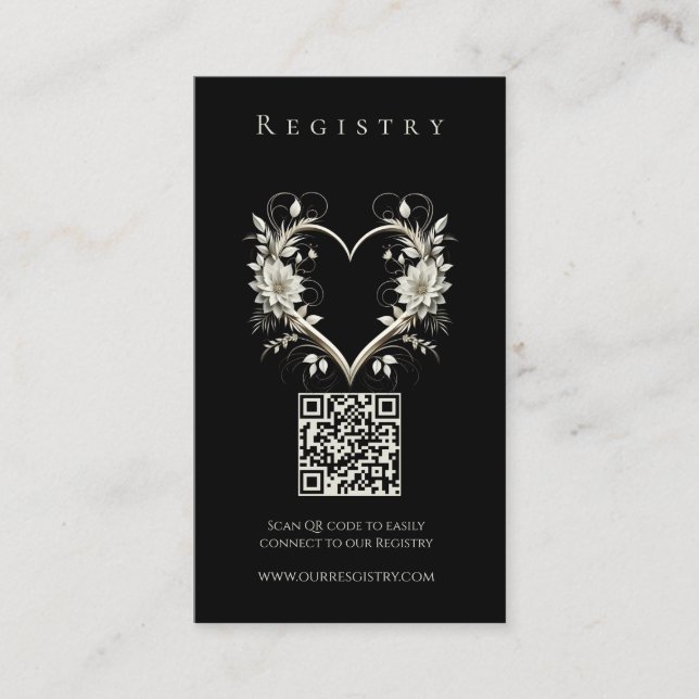 Bröllop Registry-Modern Flowers med hjärta Visitkort (Framsida)