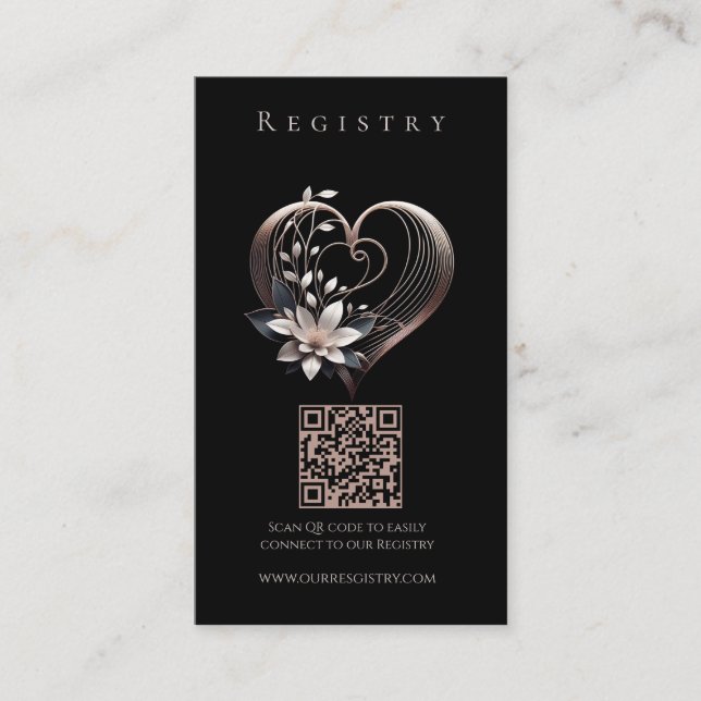 Bröllop Registry-Modern Rosa Heart with Flowers Visitkort (Framsida)