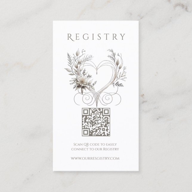 Bröllop Registry-White Flowers med hjärta Visitkort (Framsida)