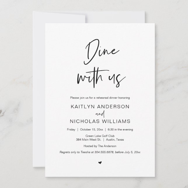 Bröllop Rehearsal Dinner, Dine med oss Inbjudningar (Framsida)