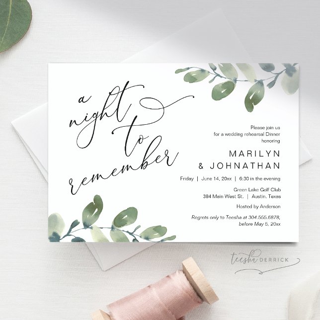 Bröllop Rehearsal Dinner, Eucalyptus Greenery Inbjudningar (A Night To Remember, Wedding Rehearsal Dinner, Eucalyptus Greenery Invitation Card, Downloadable)