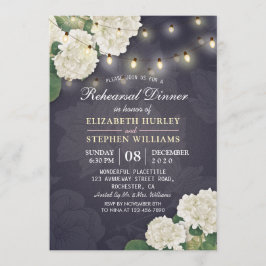 Bröllop Rehearsal Dinner Hydrangeas String Ljus Inbjudningar