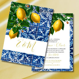 Bröllop Rehearsal Dinner Lemon Blue Tile Chic Inbjudningar