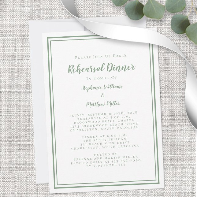 Bröllop Rehearsal Dinner Modern Sage Grönt White Inbjudningar (Skapare uppladdad)