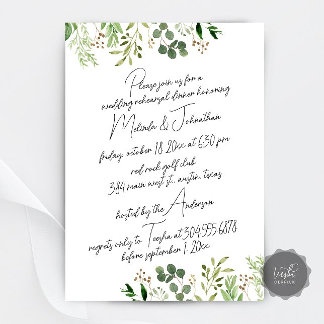 Bröllop Rehearsal Dinner party, Modern Grey Inbjudningar (Wedding Rehearsal Dinner party, Modern Greenery Invitation Card, Digital Download)