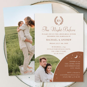 Bröllop Rehearsal Dinner Photo Monogram Terracotta Inbjudningar