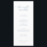 Bröllop Rehearsal Dinner, Romantic Dusty Blue Meny<br><div class="desc">Bröllop Rehearsal Dinner,  Romantic Dusty Blue natten före Menu. Du kan enkelt anpassa och anpassa dig efter dina behov,  och dina middagsgäster blir glada när de ser den här perfekten och snyggten på middagsmenyn.</div>