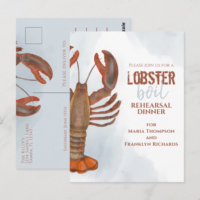Bröllop Rehearsal Dinner Simple Lobster Boil Vykort (Fram/baksida)