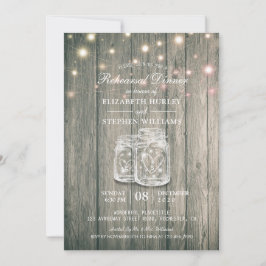 Bröllop Rehearsal Dinner Wood Burk String Ljus Inbjudningar