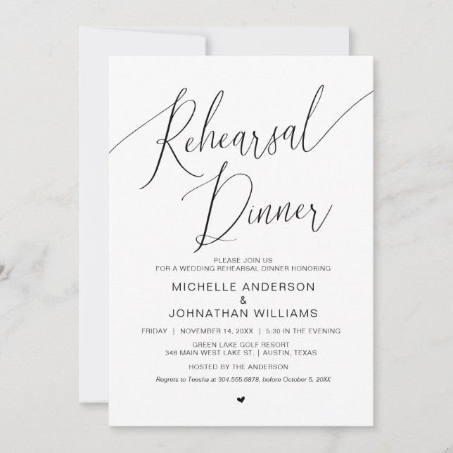 Bröllop Rehearsal Middag, enkel Modern Black Inbjudningar (Framsida)