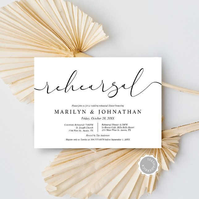 Bröllop Rehearsal och Middag, modernt minimum Inbjudningar (Wedding Rehearsal and Dinner Invitation Card, Modern minimal Theme, Downloadable)
