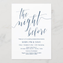 Bröllop repetitionsmiddag, marinblått kalligrafi