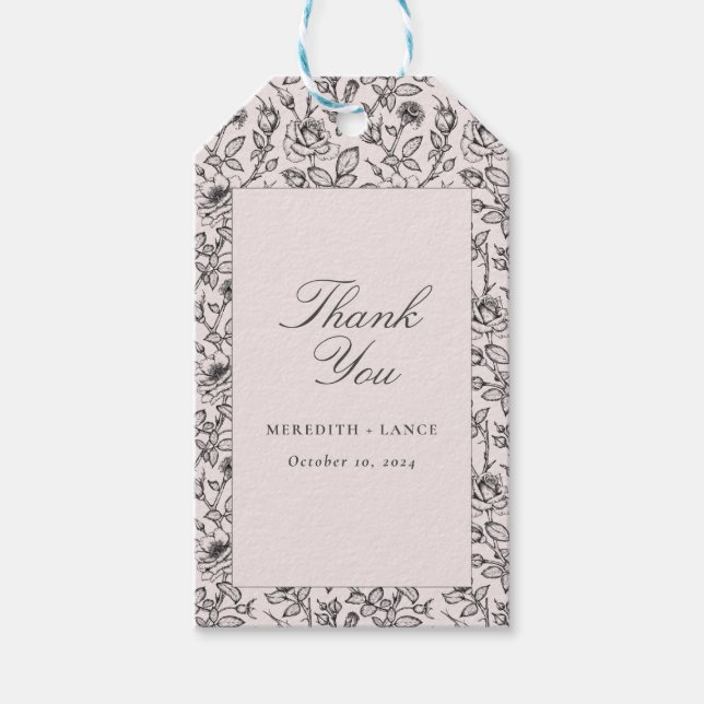 Bröllop-resformen rosa ros och presentetikett (Framsidan)