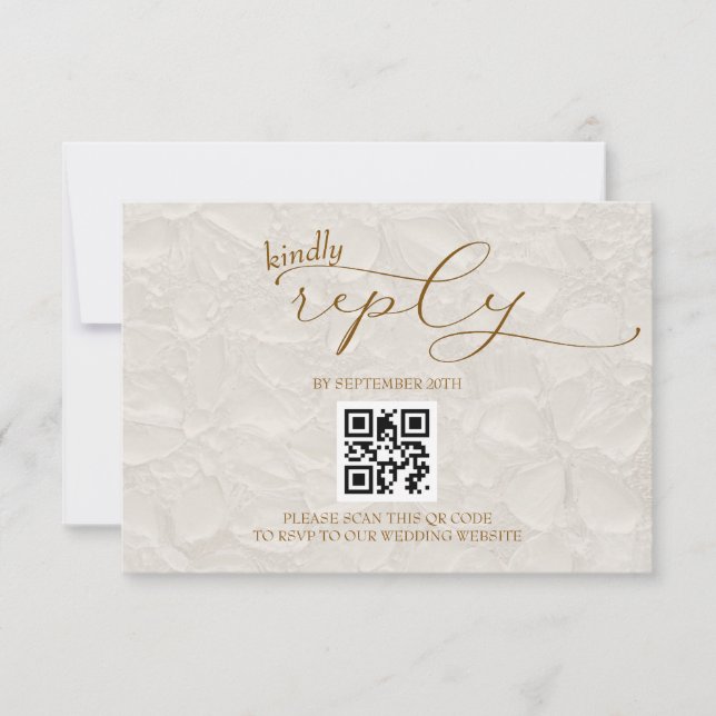 Bröllop Retro Enkel Beige QR OSA Kort (Framsida)