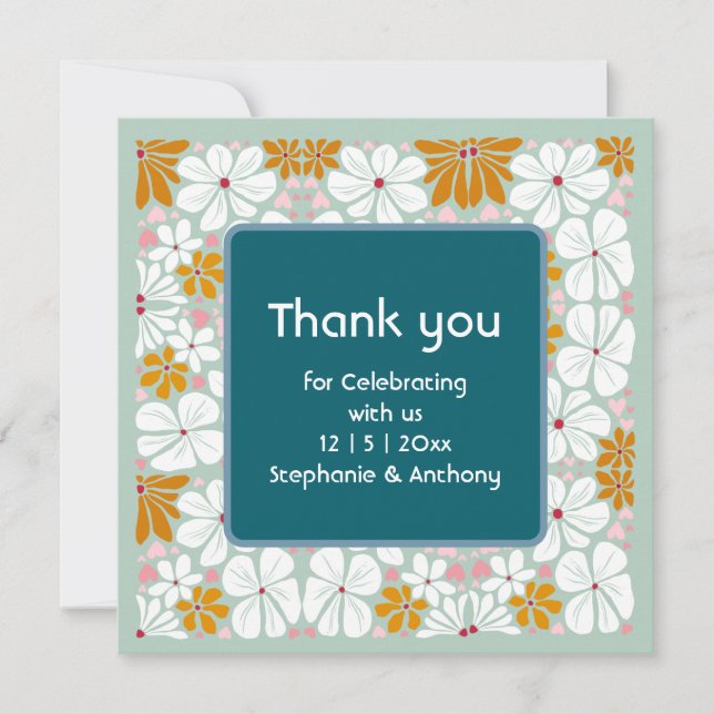 Bröllop Retro Flowers Groovy 70-talet Boho tack (Framsida)