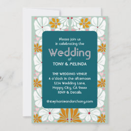 Bröllop Retro Flowers Groovy 70s Boho Inbjudningar