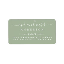 Bröllop Returadress, Grönt, Script Laurel