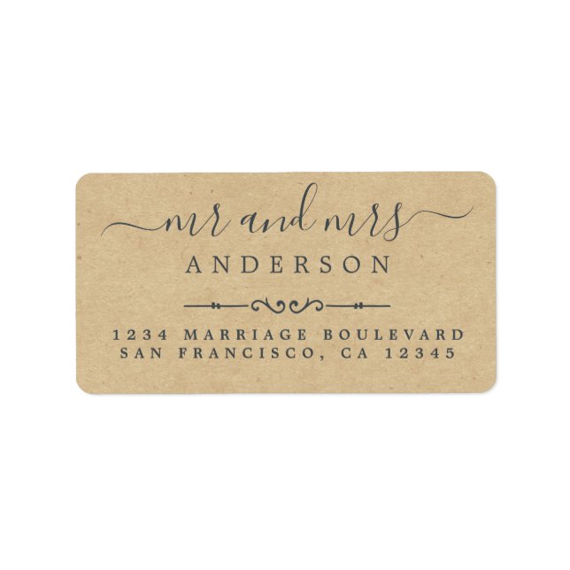 Bröllop Returadress, Pappra, fru Script Kraft Adressetikett (Framsidan)