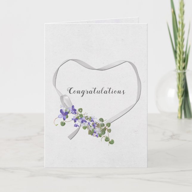 Bröllop Ribbon Heart med Ivy Bouquet Card Kort (Framsida)