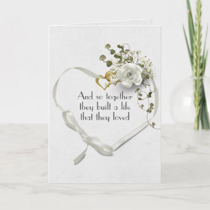 Bröllop Ribbon och Guld Heart Ringar Kort